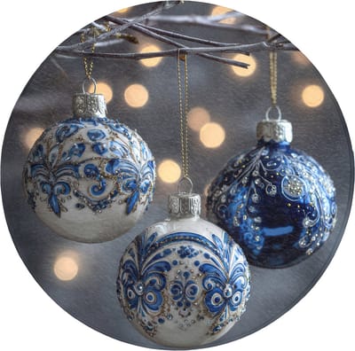 Badmat rond 70x70 cm - Antislip - Kerstbal - Versierd - Blauw - Badmatten voor badkamer - Badkamermat - Douchemat - Ronde badkamer mat