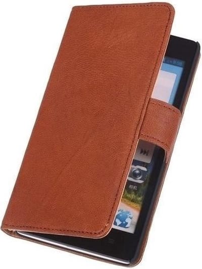 LELYCASE Sony Xperia T3 Luxe Echt Lederen Book Wallet Hoesje Bruin