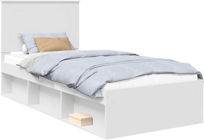 Bedframe Grenen Wit - Houten Bedframe Eenpersoons - Slaapkamer Inrichten - Massief Houten Look - 100x200 cm - Wit