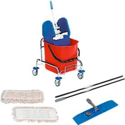 Complete set enkele rolemmer, verchroomd, Emmer 25 l, Steel van chroom, 10 mops