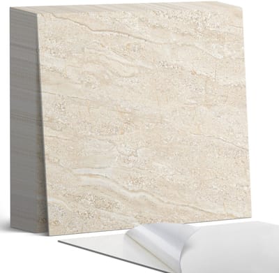 Coloray Plaktegels - Natuursteenpatroon Zelfklevende Tegels - 20 cm x 20 cm - Romig Plaktegels - 20 stuks - Vierkant PVC Tegels - Plaktegels Badkamer - Plaktegels Vloer - Vinyl Tegels Zelfklevend - Wandtegel Zelfklevend