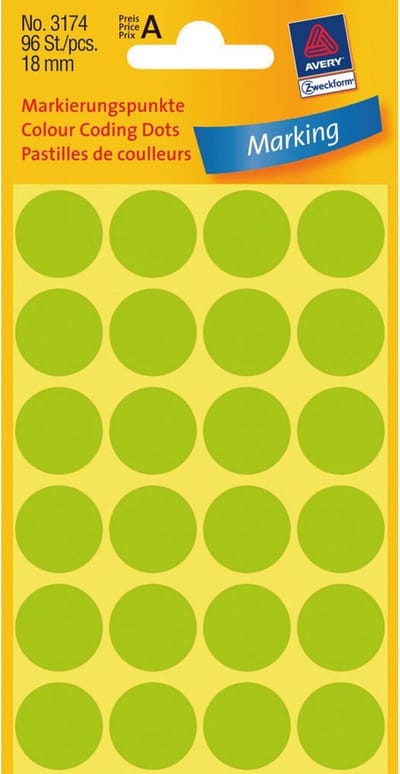 Etiket avery 3174 rond 18mm lichtgroen 96st | 10 stuks