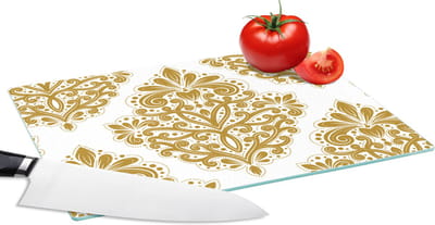 Glazen Snijplank - 28x20 - Vintage - Bloemen - Goud - Patronen - Snijplanken Glas