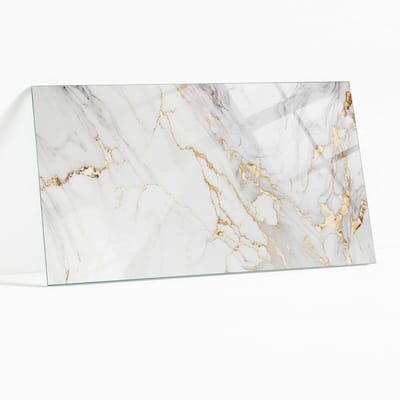 Wallfluent - Elegant Geaderd Marmer Gehard Glas - 100 x 50 cm - Wit Glazen Tafelblad - Rechthoekig Tafelblad Glas - Glasplaat Tafel - Glazen Tafelblad Geschikt voor de Keukentafel
