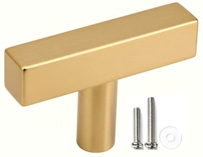 MSQDESIGN - Kastknop RVS Goud T - Kastknoppen Goud - Deurknopjes Goud voor kast - T - Deurknop Goud - Deurknopjes Goud - Handgreep Goud - Meubelknop Goud - Meubelknoppen Goud - Deurknoppen Goud - Ladeknoppen voor deurtjes -incl schroeven