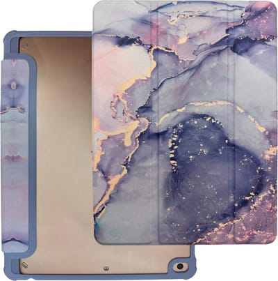 HEM Marble Purple iPad hoes geschikt voor iPad 10.2 (2019 / 2020 / 2021) - 10.2 inch Vouwbare Autowake Cover - iPad 2019 / 2020 / 2021 hoes - iPad 7 / 8 / 9 Hoes - 7e / 8e / 9e generatie hoes - Met Stylus opbergmogelijkheid