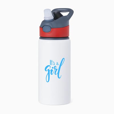 Hacebo® - It's a Girl waterfles met rietje rood - Baby - Kersverse ouders - Geboorte kraamcadeau meisje - babyshower - water fles - 650ML