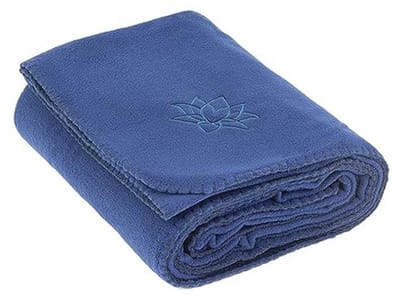 Zachte meditatiedeken van fleece met lotus borduurwerk - 150 x 200 cm, donkerblauw