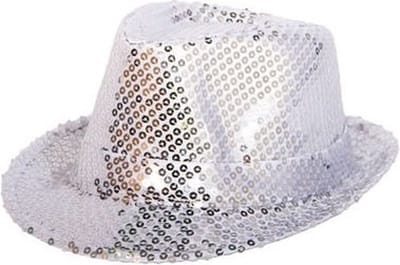 Folat Trilby Hoedje zilver - 2x - glitter - volwassenen - gleufhoedje - feesthoedje - pailletten