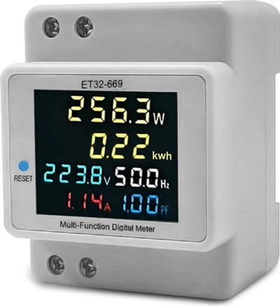 Zes-in-één digitale eenfasige energiemeter met lcd-display, AC40V-300V, 100A voltmeter, ampèremeter, wattmeter, kilowattuurmeter, frequentiemeter en vermogensfactormeter.