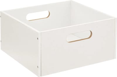 5five Opbergmand/kastmand van hout - wit - 14 Liter - 31 x 31 x 15 cm - Opbergboxen - Vakkenkast manden