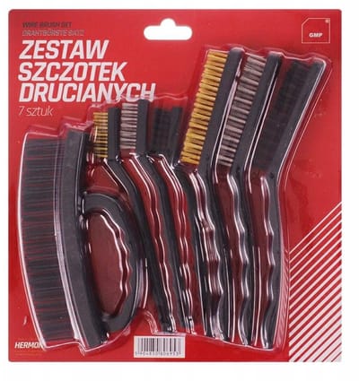 staalborstel set 7 delig - nylon - staal en messing borstels - handborstel - draadborstel - gmp