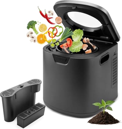 Elektrische Keukencomposter - Compostbak Binnen - Voedselafval Verwerken - Geurloze Koolstoffilters - 4 Liter - Grijs