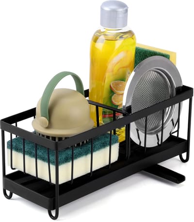 Unyqoos ® Krachtige Zwart Metalen Keuken Organizer voor Spullen Rondom de Spoelbak met Afvoerstop
