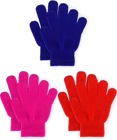 Zachte en Warme Gebreide Kindermittens voor Jongens en Meisjes - 3 Paar Stretchy Winterhandschoenen voor Dagelijks Gebruik