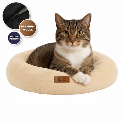 Pet Perfect Orthopedische Donut Kattenmand 60 cm – Kattenkussen – Luxe Kattenbed – Wasbaar – extra gevuld - Beige