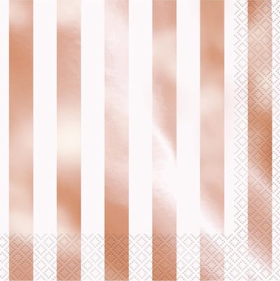 Servetten - rosegold/roze/wit gestreept 16 stuks.