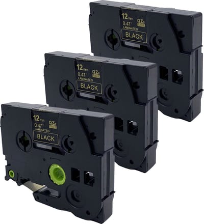 DULA Brother Compatible label tape- Tze-334 - 3 cassettes - Brother P-Touch - Goud op zwart - 12mm x 8m