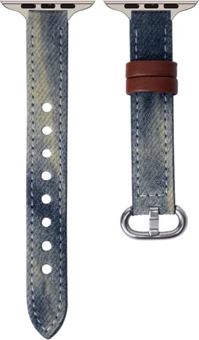 Stravo Spijkerstof leren bandje - Geschikt voor Apple Watch 42mm(Series 11/10) 41mm 40mm 38mm - Zacht lederen dunne spijkerstof Bandje voor dames voor Apple Watch SE 1 2 3 / Series 11 10 9 8 7 6 5 4 3 2 1 - Horlogebandje van leer (Donkerblauw)