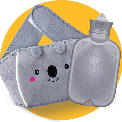 Koala Kruik buidel - met hoes - 1 liter - Pasper warmwaterkruik - grijs - menstruatie pijnverlichting warmteband - kruikzak