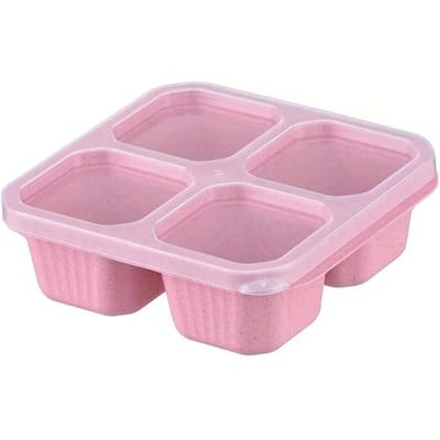 Producten hebben vier transparante deksel snackbox, snackcontainer, voedseldoos verse snacks, lunchbox, gedroogde fruitdoos, volwassen maaltijd pink