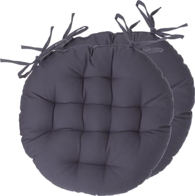 Atmosphera Tuinstoelkussens - 2x - donkergrijs - katoen - 38 x 38 x 6.5 cm - wicker zitkussen rond