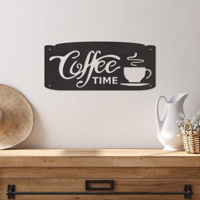 Wanddecoratie Koffie Tijd - Muurdecoratie Coffee Time - Muurdecoratie Hout - Wanddecoratie Hout - Muurdecoratie Woonkamer - Wanddecoratie Woonkamer - Wanddecoratie Industrieel - Home Decor - Wall Line Art - 49 x 21.5 cm