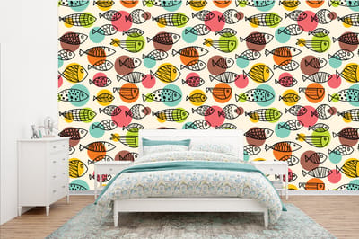 Behang - Fotobehang Stippen - Vis - Regenboog - Breedte 385 cm x hoogte 240 cm