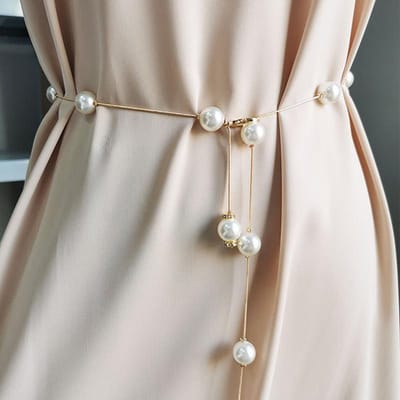 Ceinture fine en métal doré/argenté réglable avec perles pour femme, élégante, chaîne fine, pour robe, ceinture fine, bijoux décoratifs gray