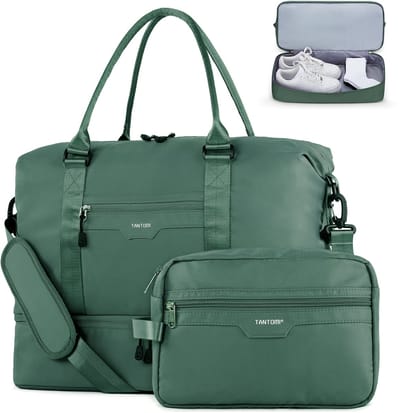 TANTOI - Reistas Handbagage - 46x23x32cm - voor Dames en Heren - met Schoenenvak & Toilettas - Waterdicht - voor reizen, sport, fitness - Weekendtas - Sporttas - Donkergroen