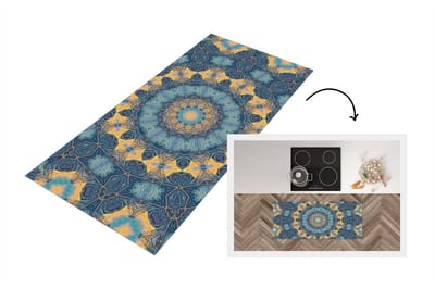 Keukenloper - Loper keuken - Cirkel - Blauw - Mandala - 120x50 cm - Keukenloper vinyl