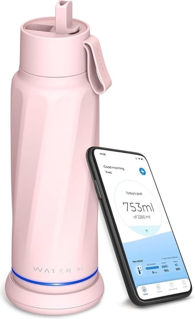 WaterH VITA - Slimme Waterfles met Water Tracker - LED verlichting - Roestvrij staal - Flip Deksel + Rietje - 530ml - Roze