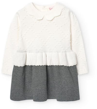 Boboli Knitwear Combined Lang Mouw Jurk Wit,Grijs 8 Years Meisje