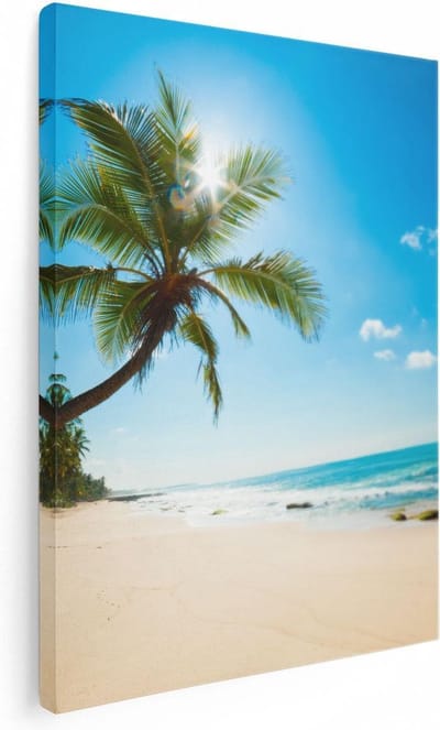 Artaza Canvas Schilderij Zeezicht - 30x40 cm - Klein - Wanddecoratie Strand - Muurdecoratie Woonkamer - Kamer Accessoires Palmboom