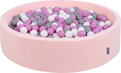 KiddyMoon rond ballenbad ballenbad 120x30cm/200 ballen ∅ 7cm ballenbakken kleurrijke ballen voor baby's speelbad peuters, made in the eu, roze:grijs-wit-roze