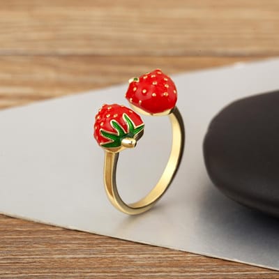 Nidin Nouvelle Arrivée Mignon Doux Fraise/Champignon Design Anneaux Ouverts Réglables Pour Femmes Féminine Délicat Goutte d'Huile Bijoux de Doigt resizable brown