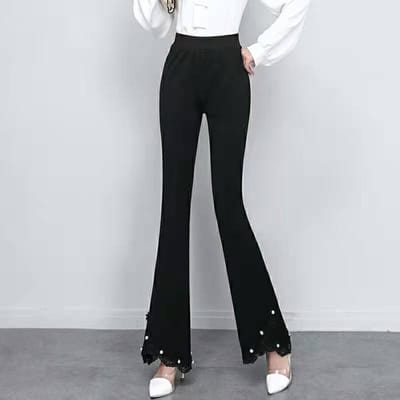 Pantalons Slim Femme Taille Haute Amincissant Drapé Perles Noir Mince Casual Printemps Mode Coréenne S gray