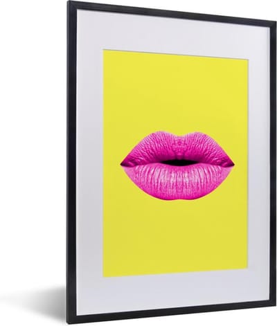 Fotolijst incl. Poster - Lippen - Roze - Geel - 30x40 cm - Posterlijst