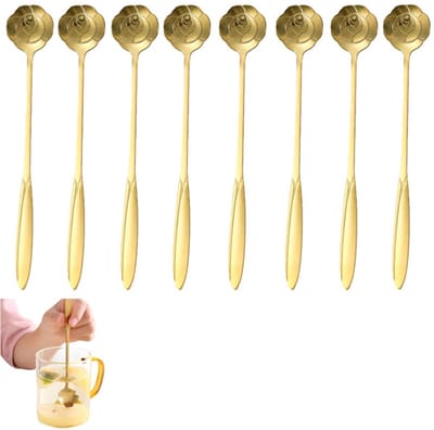 10 stuks - Roosvormige theelepel - honinglepel - Dessert Bestek - Koffielepel - watermeloenlepels - cake dessertlepel - Theelepels - ijslepels - goud - 17,6 x 2,8 cm - geschikt voor keuken, theekransje, feest