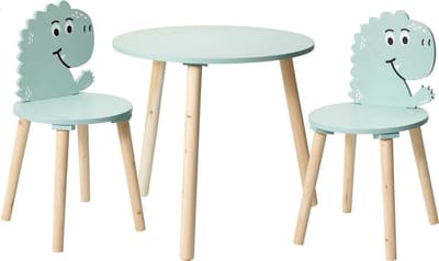 Kinder Tafel en Stoeltjes Set – Hout – Blauw – 3-delig – 2 Stoelen + Ronde Tafel