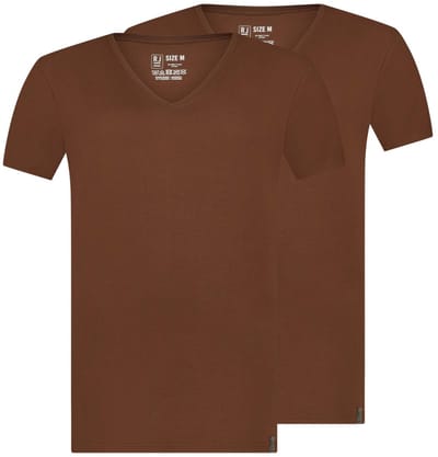RJ Bodywear RJ The Good Life Madrid heren T-shirt (2-pack) - T-shirt met V-hals - espresso bruin