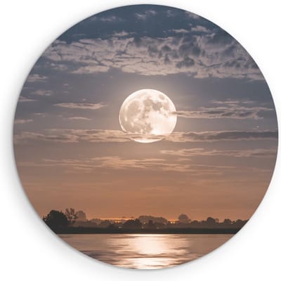 Saammp Muurcirkel Hout - Maan boven de stad - Landschap - Natuur - Ø 90 - Wandcirkel - Wanddecoratie Cirkel - Muurdecoratie Woonkamer - Slaapkamer decoratie - Rond Schilderij