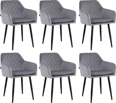 Lina® Noble Eetkamerstoelen - Grijs - Set van 6 - Velvet