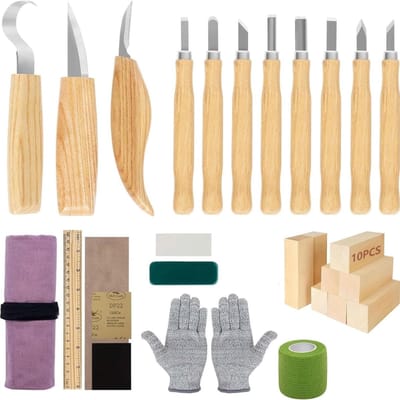 DD® Houtsnijset - Woodcarving - Houtsnijden - 30 Stuks Houtsnijgereedschap Set - 5x5x5cm - Bruin