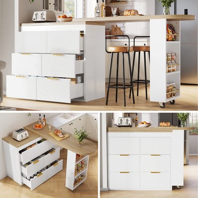 Bartafel - Met 6 Laden - 360° Draaibaar Multifunctioneel Met Kantelbeveiliging - Hout - Naturel