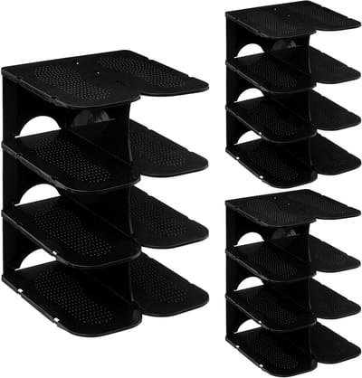 5Five Schoenenrek verticaal - stapelbaar - zwart - kunststof - 27 x 25 x 38 cm - voor 12x paar schoenen - ruimtebesparend/opbergruimte
