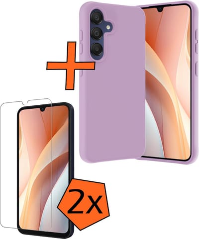 Hoes - Met 2x Screenprotector - Geschikt voor Samsung Galaxy A15 - Sterk & Shockproof - Back Cover - Siliconen Case - Telefoon Hoes - Lila