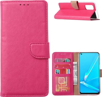 Hoesje Geschikt voor Oppo Reno 4 Hoesje met Pasjeshouder booktype case Pink