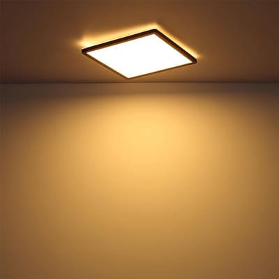 Badkamerlamp LED plafondlamp Plafondlamp IP44, geheugenfunctie, achtergrondverlichting, wit zwart opaal gesatineerd, 1x LED 18W 1500Lm 3000K, HxLxB 2,5x29,4x29,4 cm
