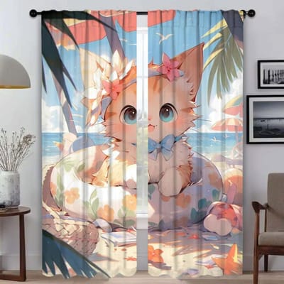 Anti-muggengordijnen voor Camera Schattige Cartoon Kat Gordijnen Kinderkamer Raamgordijn voor Kamer 2 Panelen Scheidingsschermen Woonkamer W50xH70cmx2pcs-CL white